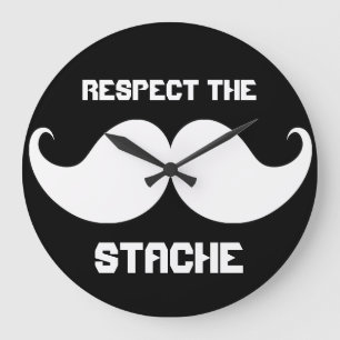 Funny Retro Respect the Stache Mustache Moustache Large Clock