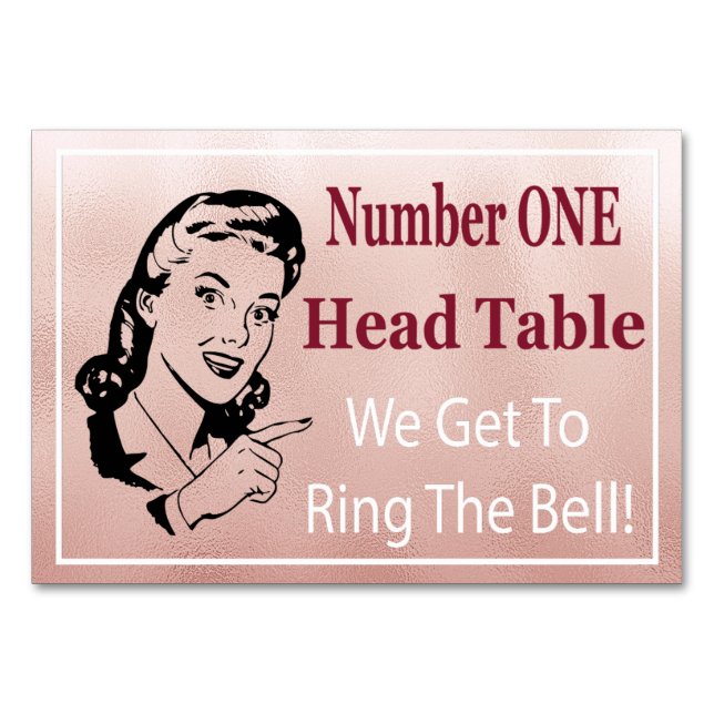 Funny Retro Rose Gold Bunco Head Table Card (Front)