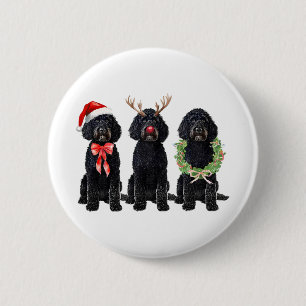 Funny Retro Santa Black Goldendoodle Dog Reindeer 6 Cm Round Badge