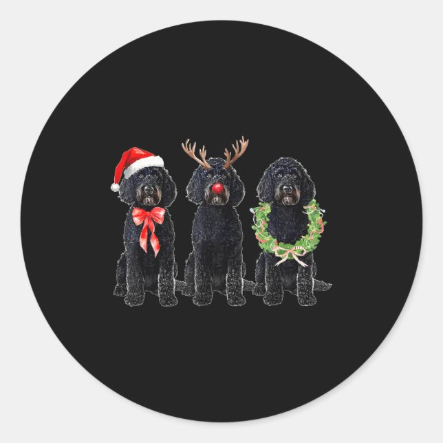 Funny Retro Santa Black Goldendoodle Dog Reindeer  Classic Round Sticker (Front)