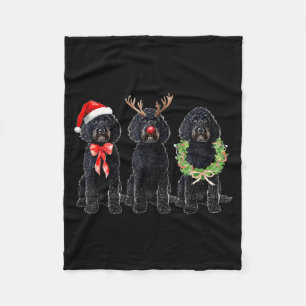 Funny Retro Santa Black Goldendoodle Dog Reindeer Fleece Blanket