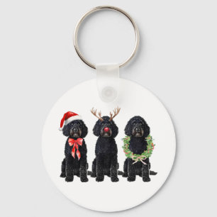 Funny Retro Santa Black Goldendoodle Dog Reindeer  Key Ring