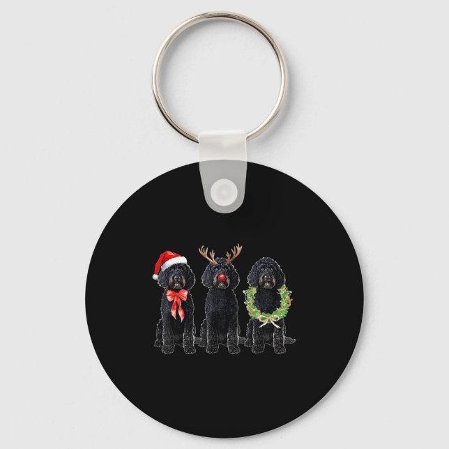 Funny Retro Santa Black Goldendoodle Dog Reindeer  Key Ring (Front)
