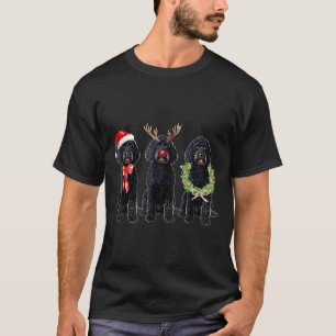 Funny Retro Santa Black Goldendoodle Dog Reindeer T-Shirt