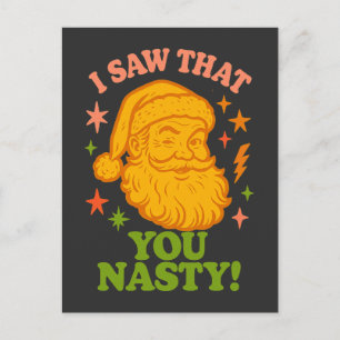 Funny Retro Santa Claus You Nasty Christmas Postcard