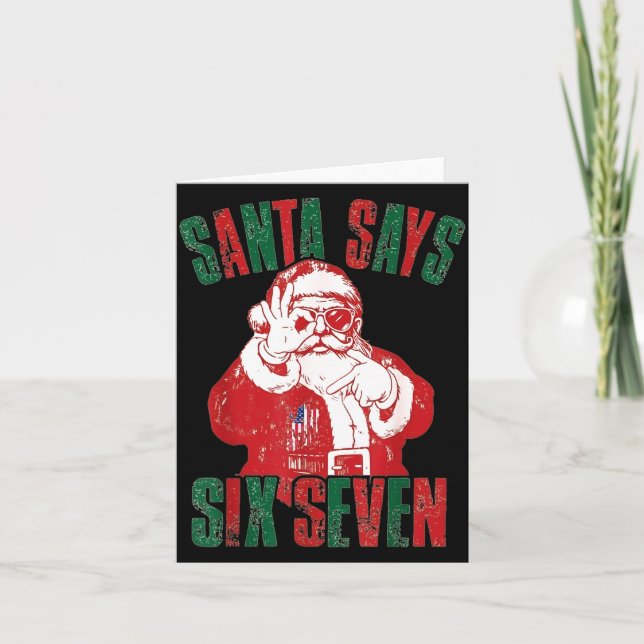 Funny Retro Santa Says Six Seven Christmas  Card (Front)