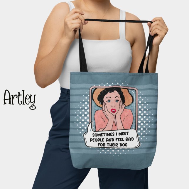 Funny Retro Sarcastic Quote Pop Art Girl Pink Blue Tote Bag (Creator Uploaded)