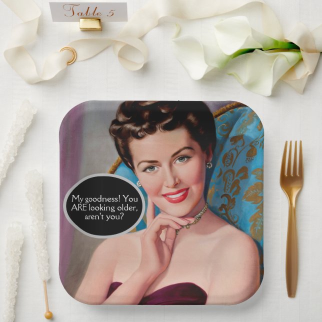 Funny Retro Sarcastic Woman Birthday Paper Plate (Wedding)