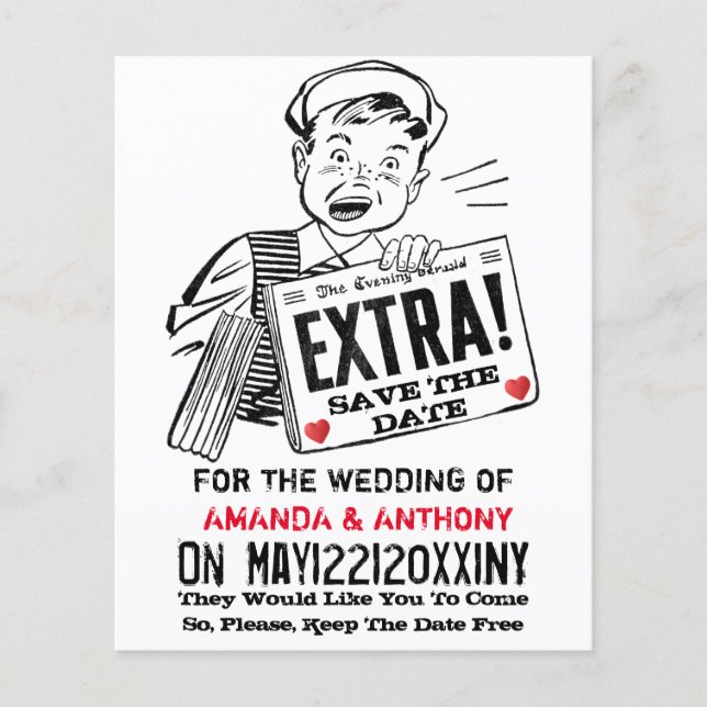 Funny retro save the date invitation flyer (Front)