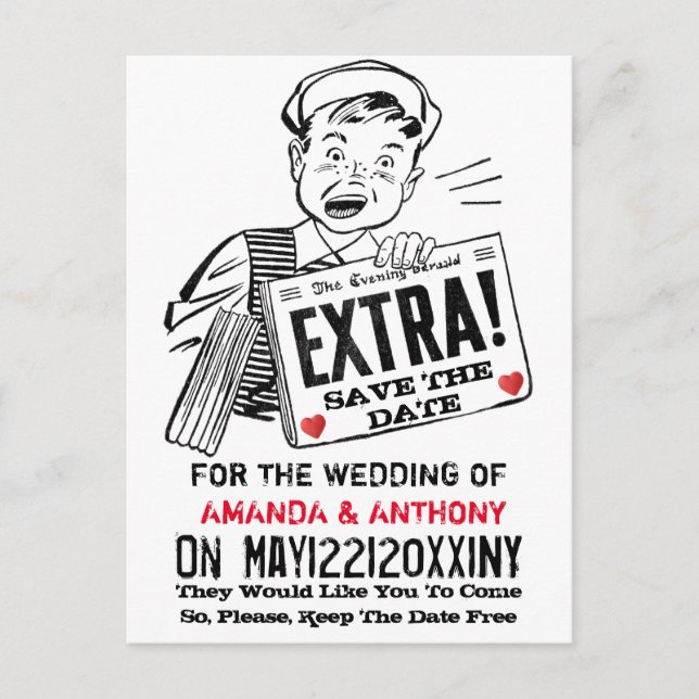 Funny retro save the date invitation postcard (Front)