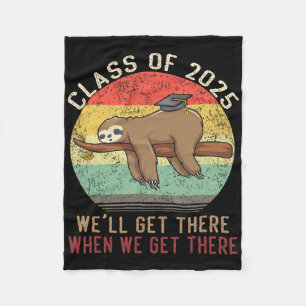 Funny Retro Senior Cl Of 2025 Sloth Cap Graduation Fleece Blanket