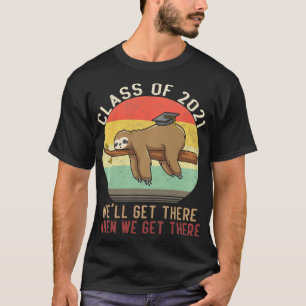 Funny Retro Senior Class Of 2021 Sloth Cap Graduat T-Shirt