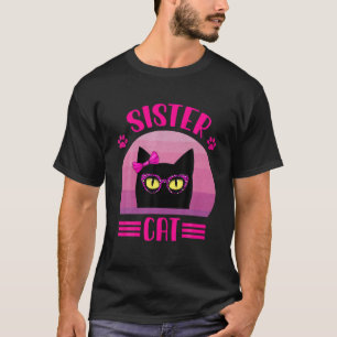 Funny Retro Sister Cat With Pink Leopard Glasses C T-Shirt