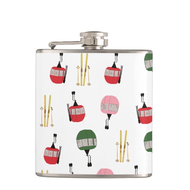 Funny Retro Ski Lift Apres Ski Winter Skiing Skier Hip Flask (Front)