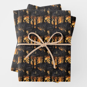 Funny retro spooky Halloween haunted forest Wrapping Paper Sheet