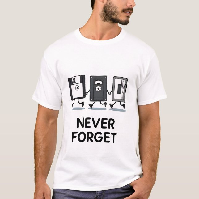 Funny Retro Storage Devices - Floppy, VHS, Cassett T-Shirt (Front)