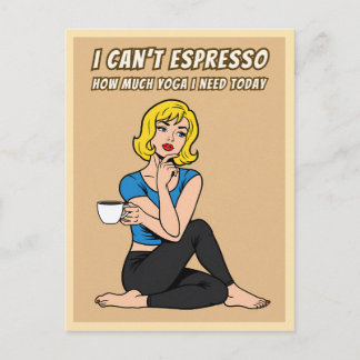 Funny Retro Style Coffee Yoga Humor Pop Art Postcard