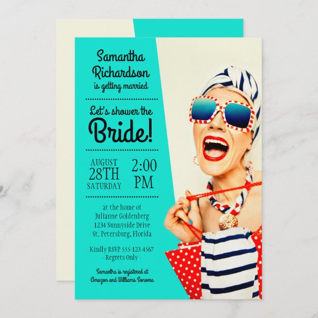 Funny Retro Stylish Beach Lady Bridal Shower Invitation (Front/Back)