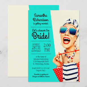 Funny Retro Stylish Beach Lady Bridal Shower Invitation