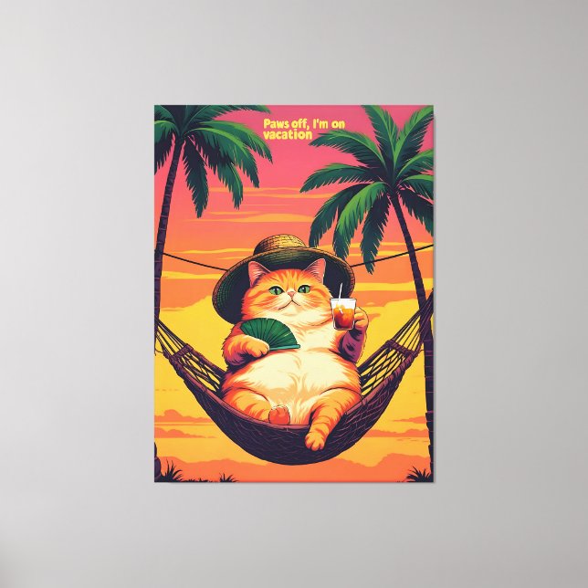 Funny Retro Summer Cat Vacation Canvas Print (Front)