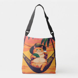 Funny Retro Summer Cat Vacation Crossbody Bag
