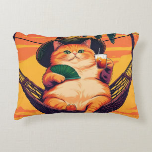 Funny Retro Summer Cat Vacation Decorative Cushion