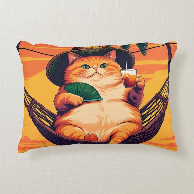 Funny Retro Summer Cat Vacation Decorative Cushion (Front)