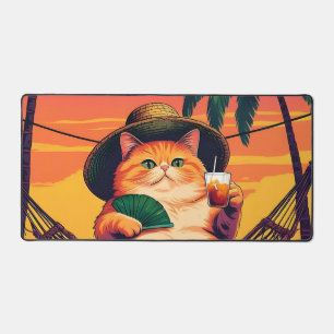 Funny Retro Summer Cat Vacation Desk Mat