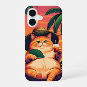 Funny Retro Summer Cat Vacation iPhone 16 Case