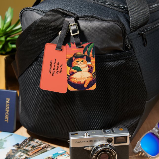 Funny Retro Summer Cat Vacation Luggage Tag (Front & Back)