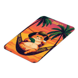 Funny Retro Summer Cat Vacation Magnet