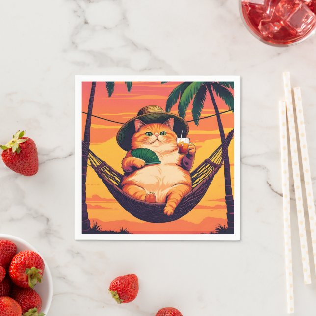 Funny Retro Summer Cat Vacation Napkin (Insitu)
