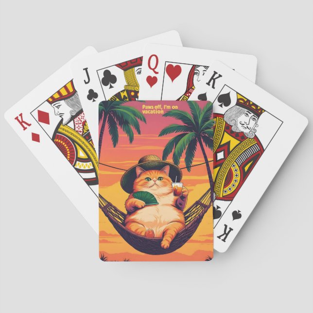 Funny Retro Summer Cat Vacation Playing Cards (Back)