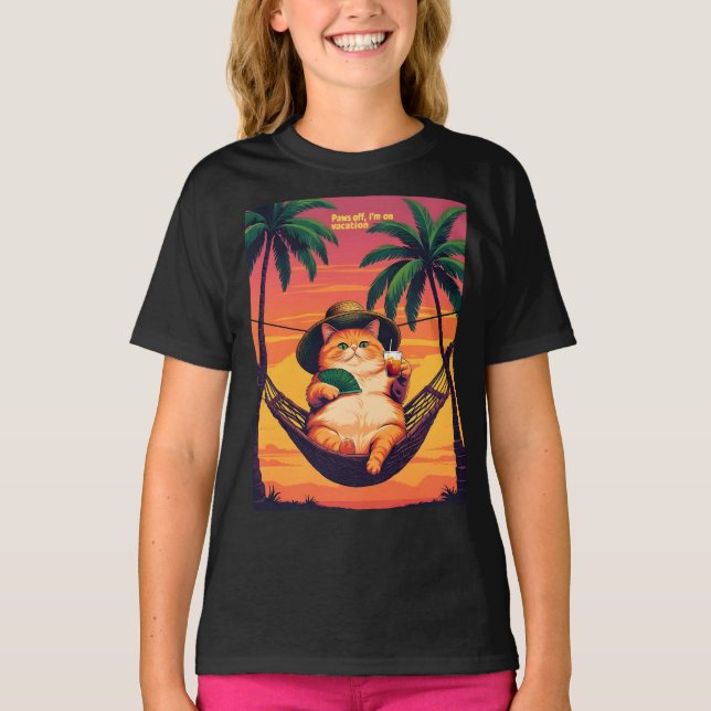 Funny Retro Summer Cat Vacation T-Shirt (Front)