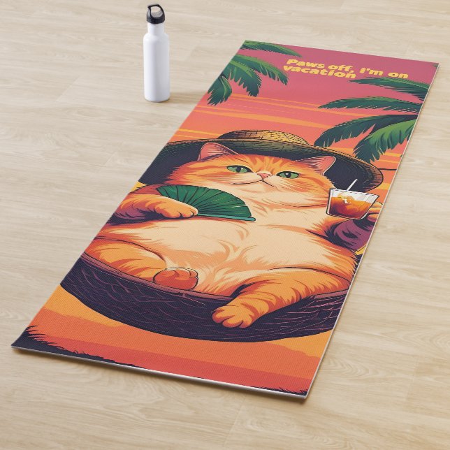 Funny Retro Summer Cat Vacation Yoga Mat (In Situ)