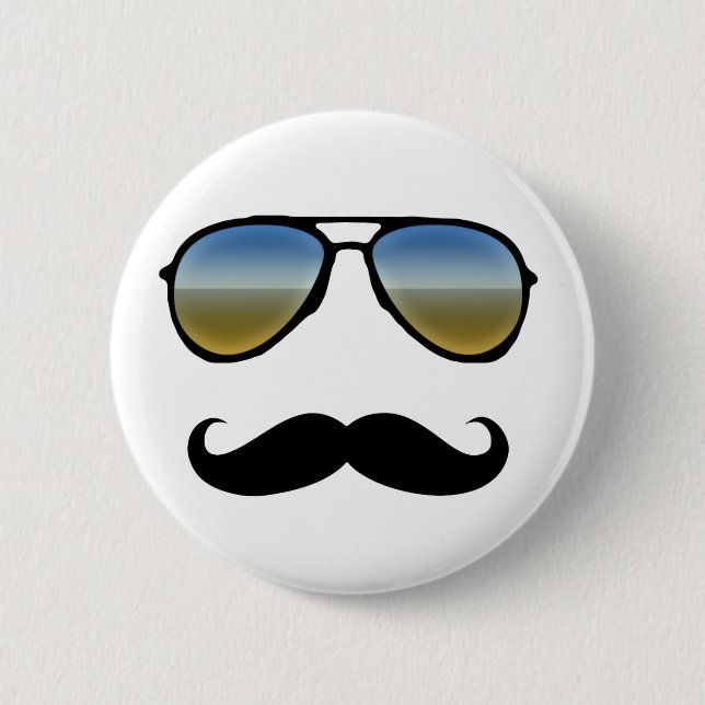 Funny Retro Sunglasses with Moustache 6 Cm Round Badge (Front)