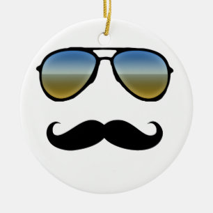Funny Retro Sunglasses with Moustache Ceramic Tree Decoration