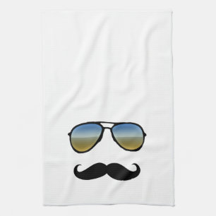 Funny Retro Sunglasses with Moustache Tea Towel