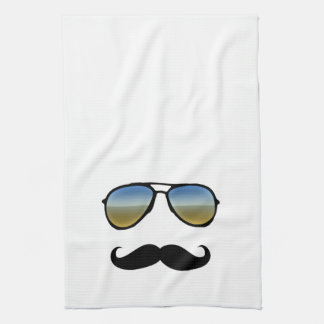 Funny Retro Sunglasses with Moustache Tea Towel