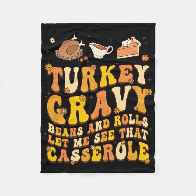 Funny Retro Thanksgiving Autumn Fall Groovy Holida Fleece Blanket (Front)