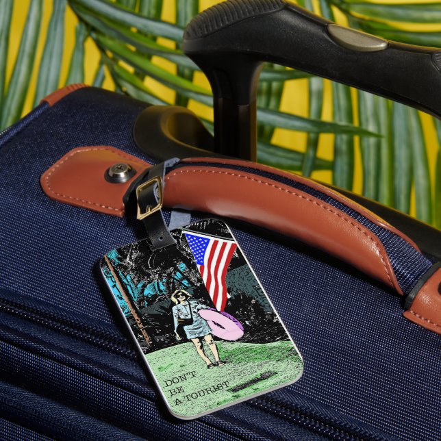 Funny Retro Travel Poster  Luggage Tag (Front Insitu 1)