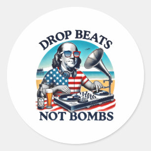 Funny Retro Us President Drop Beats Not Bombs 4th Classic Round Sticker