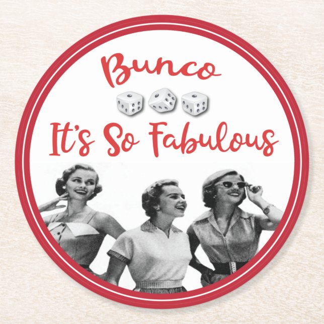 Funny Retro VIntage Bunco Player Round Paper Coaster (Front)