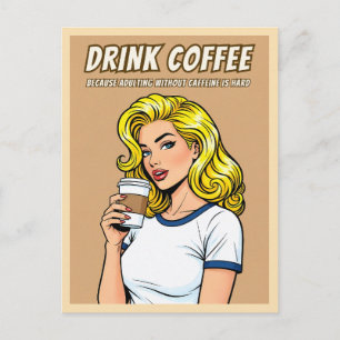 Funny Retro Vintage Coffee Caffeine Humor Pop Art  Postcard
