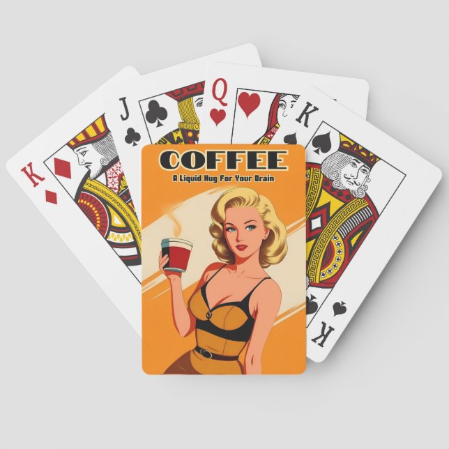 Funny Retro Vintage Coffee Caffeine Humour Playing Cards (Back)