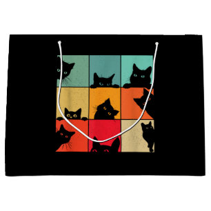 Funny Retro Vintage Curious Black Cat for Cats Lov Large Gift Bag