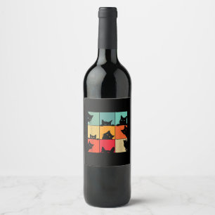 Funny Retro Vintage Curious Black Cat for Cats Lov Wine Label