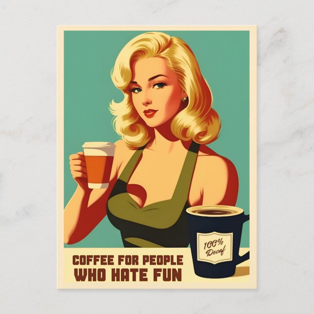 Funny Retro Vintage Decaf Coffee Humour Postcard (Front)