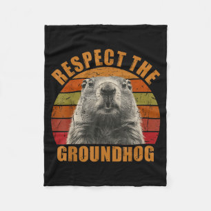 Funny Retro Vintage Groundhog Day 2025 Respect The Fleece Blanket