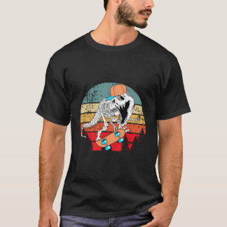 Funny Retro Vintage Skeleton Dinosaur Skateboardin T-Shirt